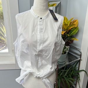 NWT Polo Ralph Lauren Womens White Cotton Sleeveless Blouse with Tie at Bottom